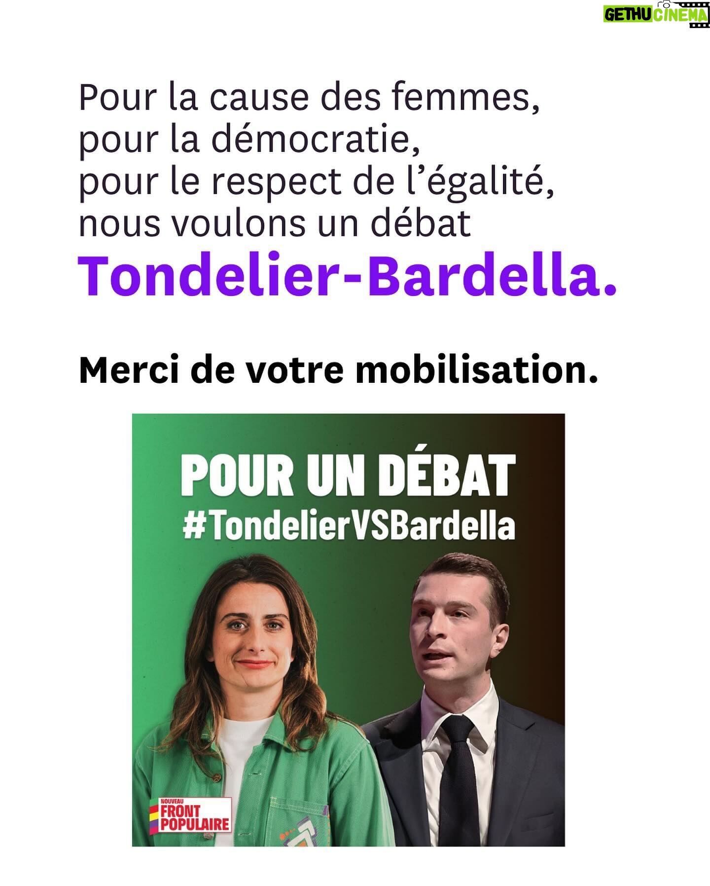 Juliette Binoche - 175.2K Likes - Mobilisation gĆ©nĆ©rale : Jordan Bardella tente dāĆ©vincer la cheffe des Ć©cologistes @marinetondelier du dĆ©bat qui doit lāopposer au Nouveau Front Populaire sur BFMTV.
Lisez ce post et interpellez massivement @bfmtv pour que nous ayons bien une femme compĆ©tente face Ć lāextrĆŖme droite dans ce dernier dĆ©bat avant le 2ĆØ tour des lĆ©gislatives.
Aujourdāhui, 230 femmes signent dans Liberation une tribune coordonnĆ©e par @anais_leleux et Fiona Texeire (Fiona_tex) pour que cesse lāinvisibilisation des femmes en politique (et ailleurs).
Nous avons besoin de votre aide pour que BFMTV respecte les conditions initiales du dƩbat.
Merci, Ć vos interpellations !