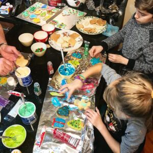 Kadan Rockett Instagram - Not showing our teeth because our mouths are BLUE from eating a few  too many of our creations!  @brooklynrockett @bartrockett #ChristmasCookies #ChristmasTraditions #MerryChristmas #TheMostWonderfulTimeOfTheYear #Christmas2017 #DecoratingCookies #BakingCookies #FamilyTime #MakingMemories #KidMagician #DownTime #FamilyFun