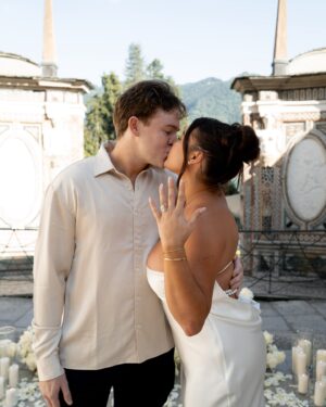 Kalani Hilliker Instagram - A lifetime of this. I couldn’t be lucky enough or more grateful to get to be your fiancé. I love you  forever Nathan🤍🦋

Planner: @audreywoodevents 
Photographer: @romanivanov_photo 
Flowers: @lakecomoflorist 
Ring: @brilliantearth
