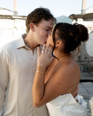Kalani Hilliker Instagram - A lifetime of this. I couldn’t be lucky enough or more grateful to get to be your fiancé. I love you  forever Nathan🤍🦋

Planner: @audreywoodevents 
Photographer: @romanivanov_photo 
Flowers: @lakecomoflorist 
Ring: @brilliantearth