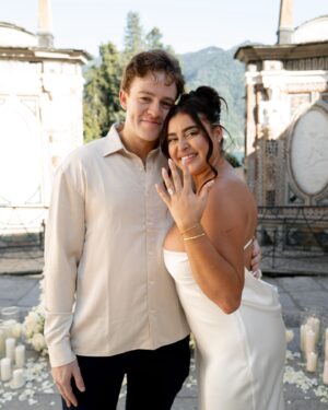 Kalani Hilliker Instagram - A lifetime of this. I couldn’t be lucky enough or more grateful to get to be your fiancé. I love you  forever Nathan🤍🦋

Planner: @audreywoodevents 
Photographer: @romanivanov_photo 
Flowers: @lakecomoflorist 
Ring: @brilliantearth