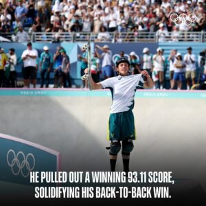 Keegan Palmer Instagram - It’s a back-to-back win for Australia’s Keegan Palmer! 🥇 🔁 

The defending champ’s win means a clean sweep for Australia in the skateboarding park finals at #Paris2024 🇦🇺 

#Olympics