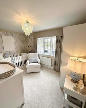 Kendall Rae-Knight Instagram - His dreamy nursery ☁️🏹🧴🫧🤍 

Better late than never, his gorgeous little nursery so many of you wanted to see.. it’s definitely my favourite room in the house. All I wanted was it to feel calm and peaceful, it’s perfect.

Nursing chair -  @obabyuk sorced by @millieandralph *prproduct
Canvas - @milk_creative_ 
Changing mat & cot- @beautiful_bambino