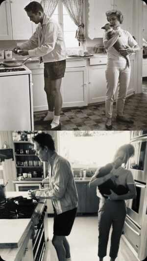 Kevin Bacon Instagram - Kyra and I adored Paul Newman and Joanne Woodward. We have this iconic photo of them hanging in our kitchen and decided to recreate it. How’d we do?