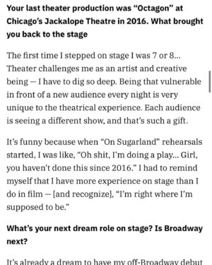 KiKi Layne Instagram - Thanks @variety for speaking with me about On Sugarland and my return to stage. Link to full article in bio. 

#OnSugarland #NYTW #Variety #Theater #PyerMoss #RescueRangers #DontWorryDarling