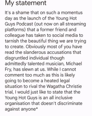 Killian Sundermann Instagram - We'll see you in court @bigdirtyfry. Thanks for all the supportive messages, I'm truly shaken and taking some time to myself right now so won't have the emotional bandwidth to promote the podcast Young Hot Guys which is out now on all streaming platforms.