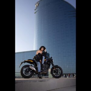 Kirti Kulhari Instagram - Exploring the #biker in me with @royalenfield 
Newest #grr #Guerilla450
Have you tasted it yet ??!! 

#barcelona ❤️

Styled by: @sandeepravi89
Outfit by: @maisontai
Assisted by: @anu_rajgo and style__widme 
Hmu : @iamkirtikulhari