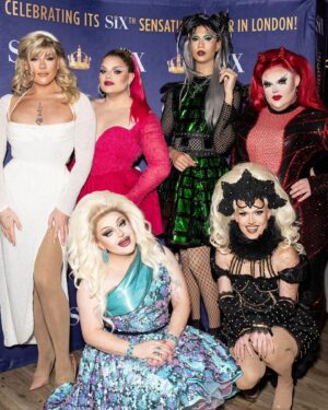 Kitty Scott-Claus Instagram - I think we can all agree, I’m the ten amongst these three’s 💖👑 
Had the best time celebrating six years of @sixthemusical with the most fabulous company. Now if they were ever do a drag version of six.. I already have the hair sorted.. so call me @thetobymarlow @mucyloss 😂

📸 by @craig.sugden.photography 
Hair by @feeltheflesh and @walklettwigs