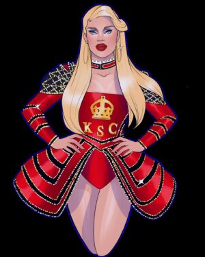 Kitty Scott-Claus Instagram - 🇬🇧 IT’S COMING HOME 🇬🇧 

Did someone say new GLOBAL ALL STARS merch?! Get your official Kitty merch only with @tuckshopuk SHIPPING WORLDWIDE BABY

Illustration by @tomtaylorillustrated 
Full shoot being released soon xoxo
Shot by @capturedbycorinne 
Edit by @herrthequeen 
Look by @costumesbywendy 
Hair by @wigchapel 
Shoes by @stevemaddenuk 
Legs- models own