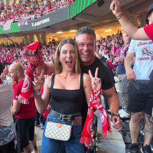 Kostas Sommer Instagram - What an experience what a night , never stop dreaming…. 
OLYMPIAKOS!! 
What a year for greek sports… 
 with you @valentine.papadaki , every where with my big family @olympiacosfc