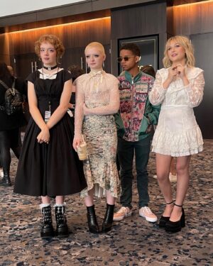 Lachlan Watson Instagram - I Got My Top Surgery At The Chucky New York Comic Con Panel (NOT CLICKBAIT!!!!) 😭😳

thank you massively to the @syfy team and daddy @realdonmancini for making this dream come true 

and thank you dearly to the muses at @shopdoramaar for understanding what i meant when i said lacy horror weirdo bondage♥︎ 

wearing: Bella Freud lace top from the closet of @lcmshops x @inkindmag
Zimmerman corset skirt from the closet of @taramoni_
photo by DoMa's @jancrlo 
#dressedindoma