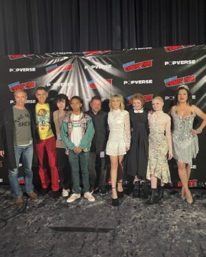 Lachlan Watson Instagram - I Got My Top Surgery At The Chucky New York Comic Con Panel (NOT CLICKBAIT!!!!) 😭😳

thank you massively to the @syfy team and daddy @realdonmancini for making this dream come true 

and thank you dearly to the muses at @shopdoramaar for understanding what i meant when i said lacy horror weirdo bondage♥︎ 

wearing: Bella Freud lace top from the closet of @lcmshops x @inkindmag
Zimmerman corset skirt from the closet of @taramoni_
photo by DoMa's @jancrlo 
#dressedindoma