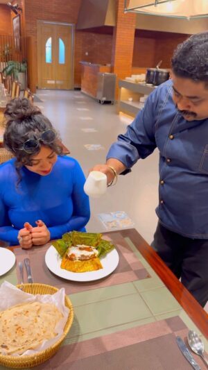 Lasya Nagaraj Instagram - Tried some out of the world “Fish Polichathu” @morickap_lords83 prepared by my favourite Chef now 😅 Mr. Rajesh Pillai. 

Thank you for the wonderful surprise! 🙏🏻🙏🏻
A great thought and effort to make your guests feel special ❤️❤️❤️

And a special thanks to @iambalajiprasad , a wonderful human being🙏🏻 Spending time with you was so enriching, insightful and inspiring, truly a cherry on top in my trip to your resort @morickap_lords83 , Wayanad, Kerala.