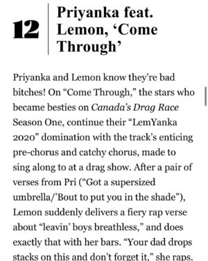 Lemon Instagram - ahhh thank you @rollingstone for including Come Through on your list of 20 favorite songs by drag queens!! honored to be included among legends 😭✨ do y’all think @thequeenpriyanka and i should drop another song this summer ?! 👀