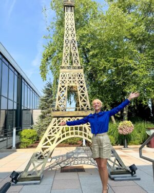 Lindsay Czarniak Instagram - Sunday Funday! Dueling Eiffel Towers. (Swipe left) One is real. One is real creative.  They both light up on the hour. One week in the books. Excited for another week of Olympic action. Swipe again to see what it looks like at the beach volleyball venue at night during the laser light show courtesy of @craigmelvinnbc I miss you!!! #olympics #sports #eiffeltower #family #love