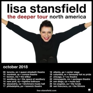 Lisa Stansfield Instagram - North America.....it is happening!! The 'deeper' tour is heading your way.

VIP packages go on sale Tuesday June 26th at 10am 
General On Sale is Friday June 29th at 10am (Local Venue Times)

See lisa-stansfield.com for ticket details