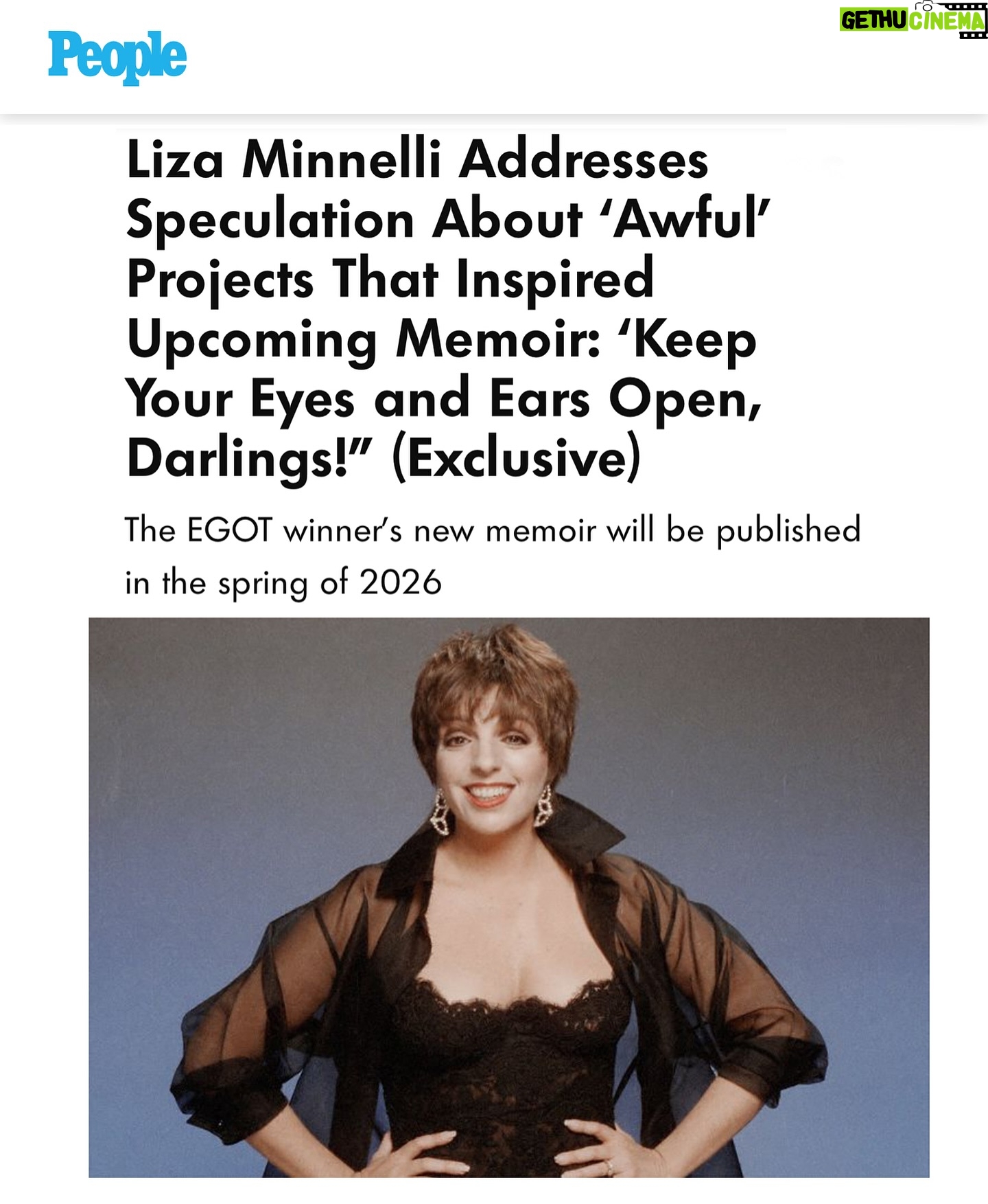 Liza Minnelli - 8.1K Likes - Wonder why so many people don’t bother to rinse and just repeat, dirty tabloid laundry? Thank you to my friends at @people for helping me “Start Spreading The News”, about my long life & new book. Link in bio. Please believe what you hear, only when the words drip from my very own lips. Thank you Darlings. Keep listening. Xo