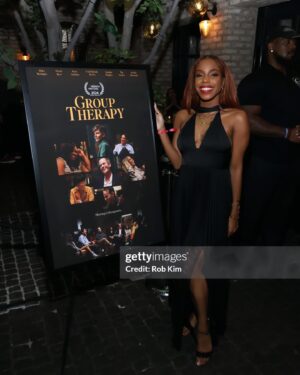 London Hughes Instagram - I’m in a film, with these great comics, and I got to go to its world premiere in New York, with my mum. You know normal stuff!

Group Therapy is a hilariously beautiful film, thank you @therealhartbeat for giving me the opportunity to tell my story.

I can’t wait for you all to see it! 🙈✨

Dress: @aliceandolivia 
MUA: @n.colebueno 
Shoes: @givenchy 
📸. @gettyimages