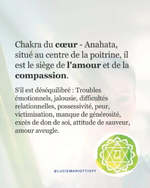 Lucie Mariotti Instagram - Des chakras équilibrés sont essentiels pour notre bien-être.  Ils sont comme des portes énergétiques disposées dans notre corps, avec sept principaux chakras qui influencent différentes dimensions de notre vie.✨

Lorsqu’ils ne sont pas harmonisés, cela peut avoir un impact significatif sur notre vie quotidienne et de nombreuses difficultés peuvent être liées à des “faiblesses énergétiques”. 😿

A contrario, lorsque nos chakras sont en harmonie, nous pouvons ressentir une amélioration significative de notre bien-être, nous permettant de vivre une vie plus équilibrée et épanouie 🌈✨. 

En particulier, en travaillant sur le chakra du cœur, nous pouvons renforcer notre capacité à ressentir et à donner de l’amour inconditionnel 💚🌸.

C’est le travail que je vous propose de faire lors de ma masterclass offerte “Comment l’énergétique peut impacter votre vie amoureuse?” le jeudi 27 juin à 18h. Pour vous assurer une place, n’oubliez pas de vous inscrire via le lien disponible dans ma bio.

Avec foi en l’amour,
Lucie
#couple #celibataire #developpementpersonnel #développementpersonnel #estimedesoi #lovecoaching #rupture #travailsursoi #ruptureamoureuse #relationamoureuse #relationdecouple #estime #jemaime #coeurbrise #masterclass #energies #soineneregtique #chakras