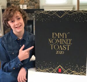 Luke Roessler Instagram - The Emmy celebrations have started-with the Netflix Virtual Emmy Nominee Toast with Ted Sarandos! Thank you @netflix for the awesome party box (non-alcoholic of course😂)and the virtual party🎉. I’ll be watching the virtual @televisionacad on September 20. Go @deadtome🏆!! #emmys2020 #outstandingcomedyseries #deadtome #netflix #ilovenetflix