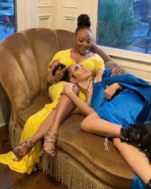Lynn Whitfield Instagram - Happy Friday from @theGraceGibson and me... 

Here’s more #BTS from our @MEFeater Magazine shoot... 💛💙

Creative Direction: @gabrielleamani 
Photographer: @julianwhitestudio 
Stylist: @sequine Asst. @niguel.anthony 
Hair: @lecreations 
MUA: @glambyoseremi 
Production Coordinator: @montrekyle 
Production Assts.: @tionna.b @taylor.amarii