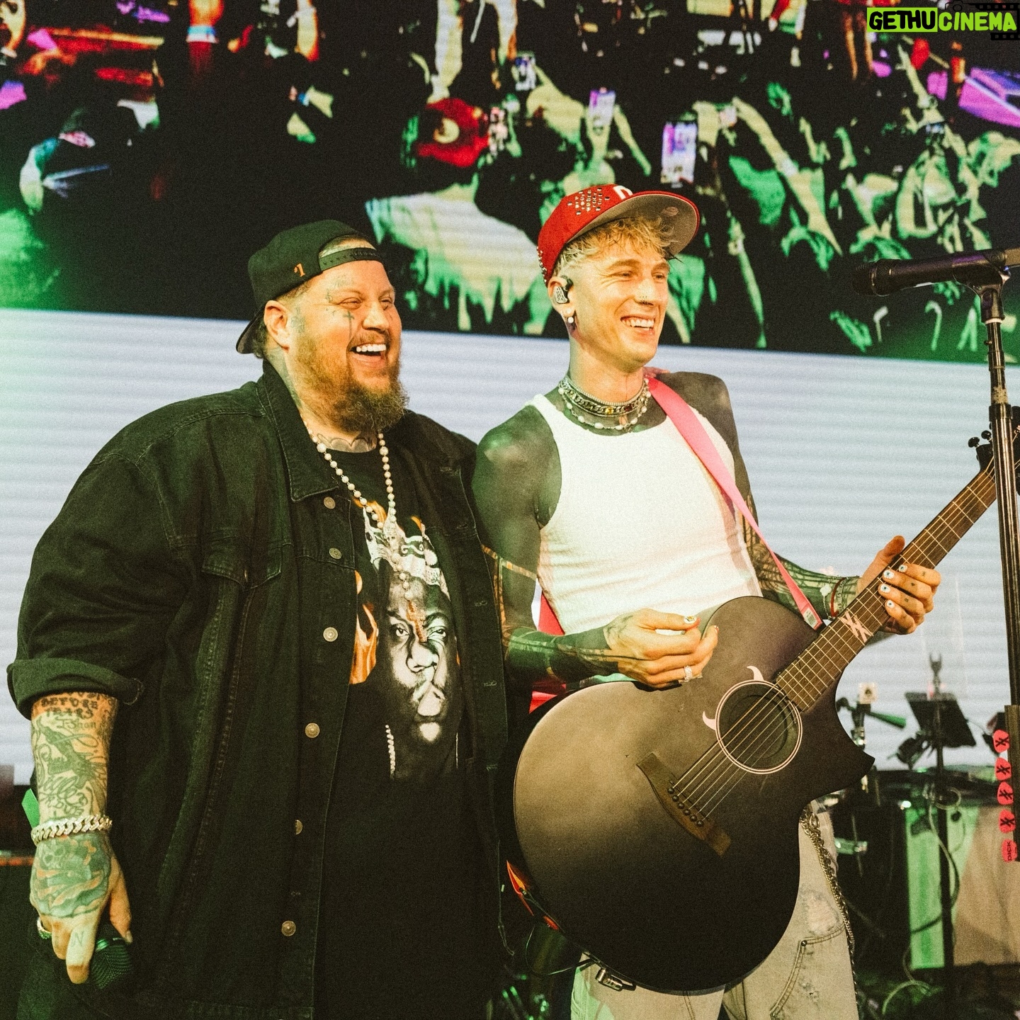 Machine Gun Kelly - 493.9K Likes - jelly you are living breathing badass and a kindred soul who has shown me the path of redemption and what it looks like to believe in yourself against all odds.
from us beefing 12 years ago, and fast forward to us putting out what i believe will be the biggest hit of our careers yet im proud to call you my brother and life feels better knowing you got my back.
this lonely road ain’t so lonely my friend. 🤞🏻 @jellyroll615