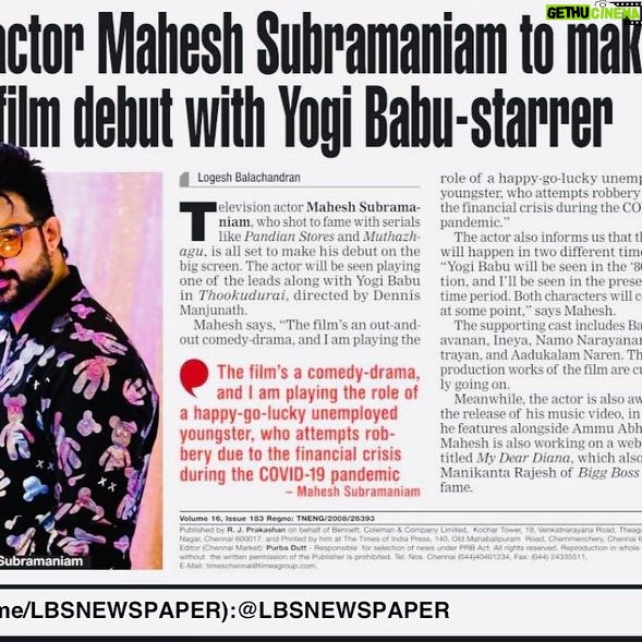Mahesh Subramaniam - 3K Likes - Thank you @timesofindia for the meticulous work in editing and presenting the article. I would like to extend my gratitude to everyone involved in the production of the article.
With this I would like to extend my heartfelt thanks to the entire crew of #thookudurai and my untitled album. @vairamuthuoffl
@abhirami_official @sabarimanikandan_official @choreographer_sridhar @b.aathifmusicdir
@yogibabuofficial_
@anburasu.ganesan @aravind.mvp @vinoth.kumar_official @ksmanoj.ks @dennisfilmzone