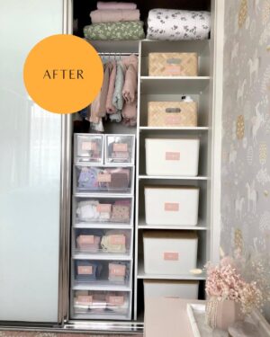 Marie Kondo Instagram - Labeled containers, tidy shelves and a perfect KonMari Fold – this before and after has everything! Kudos to @simplecasita for a gorgeous closet transformation 👏