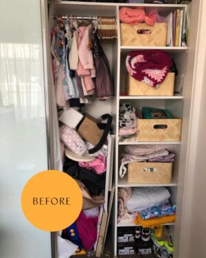 Marie Kondo Instagram - Labeled containers, tidy shelves and a perfect KonMari Fold – this before and after has everything! Kudos to @simplecasita for a gorgeous closet transformation 👏