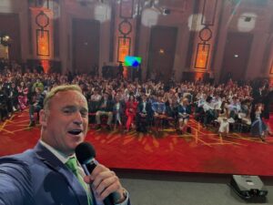 Matt Iseman Instagram - Epic day hosting @schwarzeneggerclimateaction #AustrianWolrdSummit in Vienna while celebrating my fiancée’s @lawyerbritton Bday with a little help from the Boss. I told her that her next bday with international flavor will be at IHOP.