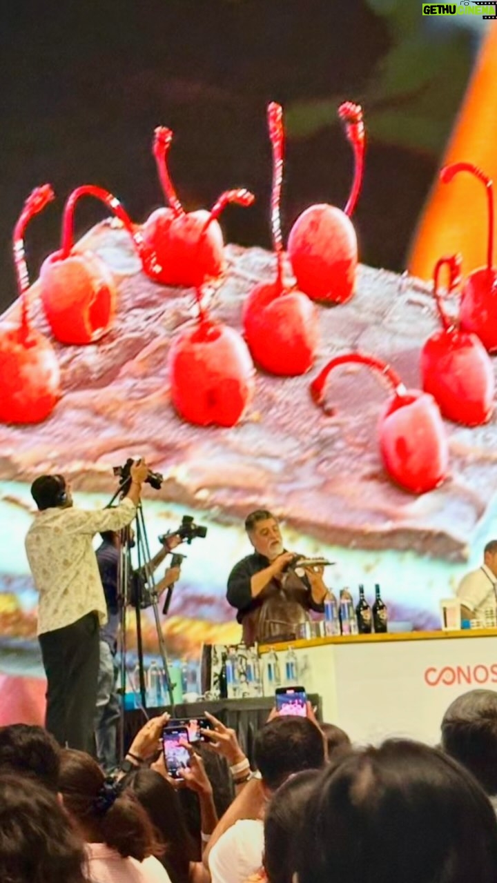 Matt Preston - 1.3K Likes - The final event of the India tour - a dessert masterclass for 500 at @phoenixmoa Such a good set up - loved that huge screen almost as much as the best possible audience! Demoed my new two-ingredient BB ice cream (bananas and Baileys) garnished with red gum smoked @olssonssalt and ChociChoci (if you know you know) AND my instant ice cream slice that’s a homage to the Cherry Ripe; Australia’s favourite cherry and coconut chocolate bar created in Fitzroy, Melbourne in 1924. It has an @officialparleg and coconut base and two ingredient coco-chocolate topping. It’s jolly good but the elements can be served as a simpler sorbet. (Yes, that is @danszwarc on stage with me doing all the hard work!! What a trooper!)