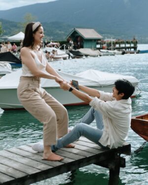 Meganne Young Instagram - During this time were in Annecy, France, we were also celebrating with the family for Fofo’s sister’s wedding 🩷 It was just perfect that we were able to shoot in such a beautiful location. Nothing planned. We just wore whatever clothes we had for our trip. Walked around mindlessly. Exactly how we wanted it. We met with our photographers at 6am, walked around the the quiet streets, sipped on hot chocolate and eventually found a cafe where we had breakfast. 🫶🏻 

📸 @mymetrophoto