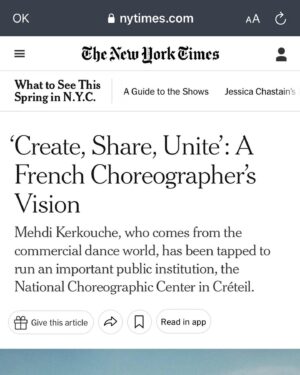 Mehdi Kerkouche Instagram - MUUUUUUM IM IN THE @nytimes 😱🫣🙏🏻
(Bon je lui ai dit en français, ça marche très bien et en vrai je suis sur un muret et un rooftop à Créteil 😅✌🏻) 
📸 @julien_mignot 
👔 @guillaumeboulez 
✒️ @roslyn.sulcas 
🙏🏻 @messotresor
#ny #newyorktimes #isthisreal ?