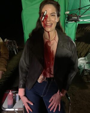 Michelle Monaghan Instagram - Just a regular Friday night making @maxxxinemovie with the great Ti West!!🩸Who’s seeing the movie this weekend!?! In theaters now in the US and UK! A special out to special effects makeup artist Kevin Wasner @wasnerkevin making all our gory dreams come true! ⚡️🙌⚡️#bts