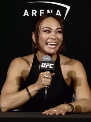 Michelle Waterson-Gomez Instagram - @ghost.elements is proud to present this custom look dedicated to our beautiful badass muse, role model, power mom and MMA icon @karatehottiemma 🥋🖤🙏🏽
Lets go #ufc303! 

Produced by @3crowns_apparel_services 🪡
Jewelry by @sublimajewelry 💎
Styled by @jeanalina 💃🏻