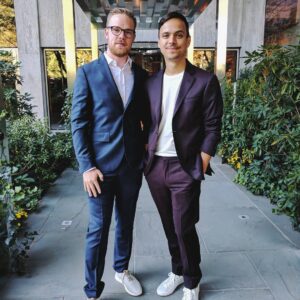Mitchell Moffit Instagram - Got all fancied up and snazzy last night 💅🎩 to host the premiere of Couple Thinkers, which is a new show coming out this October - How do we look? 👬 #NeverStopLearning