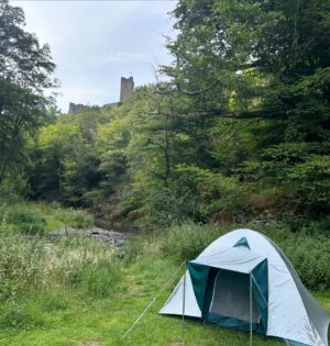 Moe Dunford Instagram - Wonderful couple of days , 🇩🇪 @proudnerdconventions  out in the woods 🐕 ⛰️🦉🔥 🌲 🪓  #Vikings 
*oh & @olde_world_craftworks @dancing.shieldmaiden congrats on yere wedding!* 🤪🥂