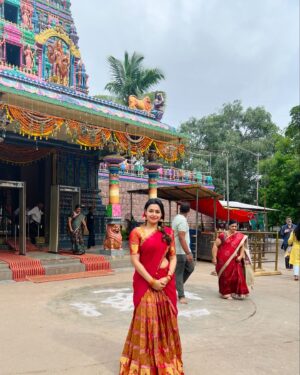 Mokksha Instagram - Before the new beginning I reached out to Shakti Peddamma thalli and once again went to her to close the dot of the circle … 🙏🏻😊
Alanaati Ramachandrudu (@yourkrishnavamsi )2nd Aug tomorrow hits the theatres..❤️🥰😍
Captured by @kiran_i_con_ 
Wearing @sarva.vastra