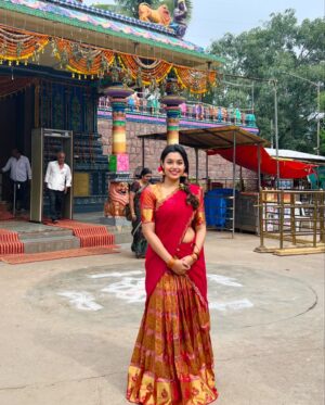 Mokksha Instagram - Before the new beginning I reached out to Shakti Peddamma thalli and once again went to her to close the dot of the circle … 🙏🏻😊
Alanaati Ramachandrudu (@yourkrishnavamsi )2nd Aug tomorrow hits the theatres..❤️🥰😍
Captured by @kiran_i_con_ 
Wearing @sarva.vastra