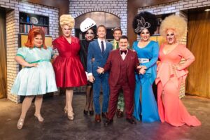Murray Hill Instagram - 🏳️‍🌈 Drag Me To Dinner is streaming now on @hulu 🍽️ I loved every second working with the glorious queens! All superstars ✨ @ninawest @gingerminj @mrskashadavis @dariennelake with our esteemed judgers @thebiancadelrio @haneefahwood @nph @dbelicious #showbiz #dmtd 
.
Suit: @sharpe.haus 
Shirt: @cegonyc
