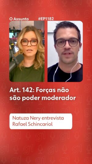 Natuza Nery Instagram - 🎧 #OAssunto - O Supremo Tribunal Federal está julgando os limites para a atuação das Forças Armadas. @NatuzaNery conversa com o coordenador de relações institucionais do Instituto Herzog, Rafael Schincariol, sobre a importância dessa votação. 

O episódio de hoje debate a nova tentativa de conciliação com os militares 60 anos após o golpe. Ouça no #g1, no #YouTube ou em sua plataforma de áudio preferida.