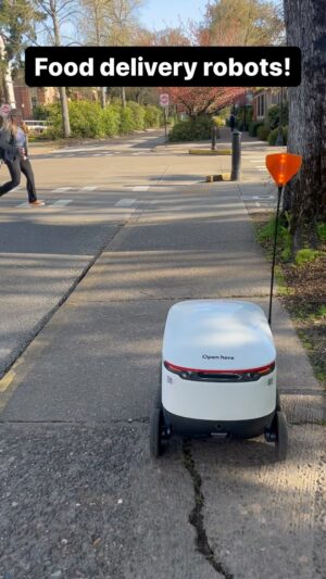 Nicholas Kristof Instagram - Much more interesting than my Tom McCall Lecture at @oregonstate University were these food delivery robots. You order food and a robot delivers it; you open it with your code to get your sandwich and coffee. Engineering students rock!