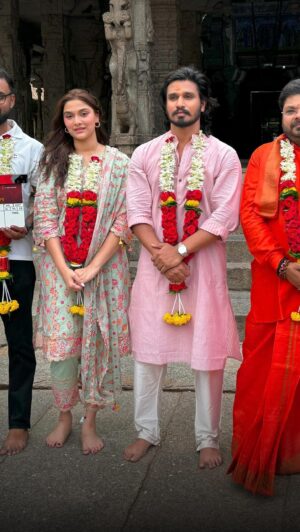 Nikhil Siddhartha Instagram - The Revolution of #TheIndiaHouse Begins 🔥🔥🔥 with the Blessings from Lord Shiva at the Auspicious Virupaksha Temple 🙏🏽 @alwaysramcharan @saieemmanjrekar @vmegapictures_ @aaartsofficial @ramvamsikrishna @abhishekofficl