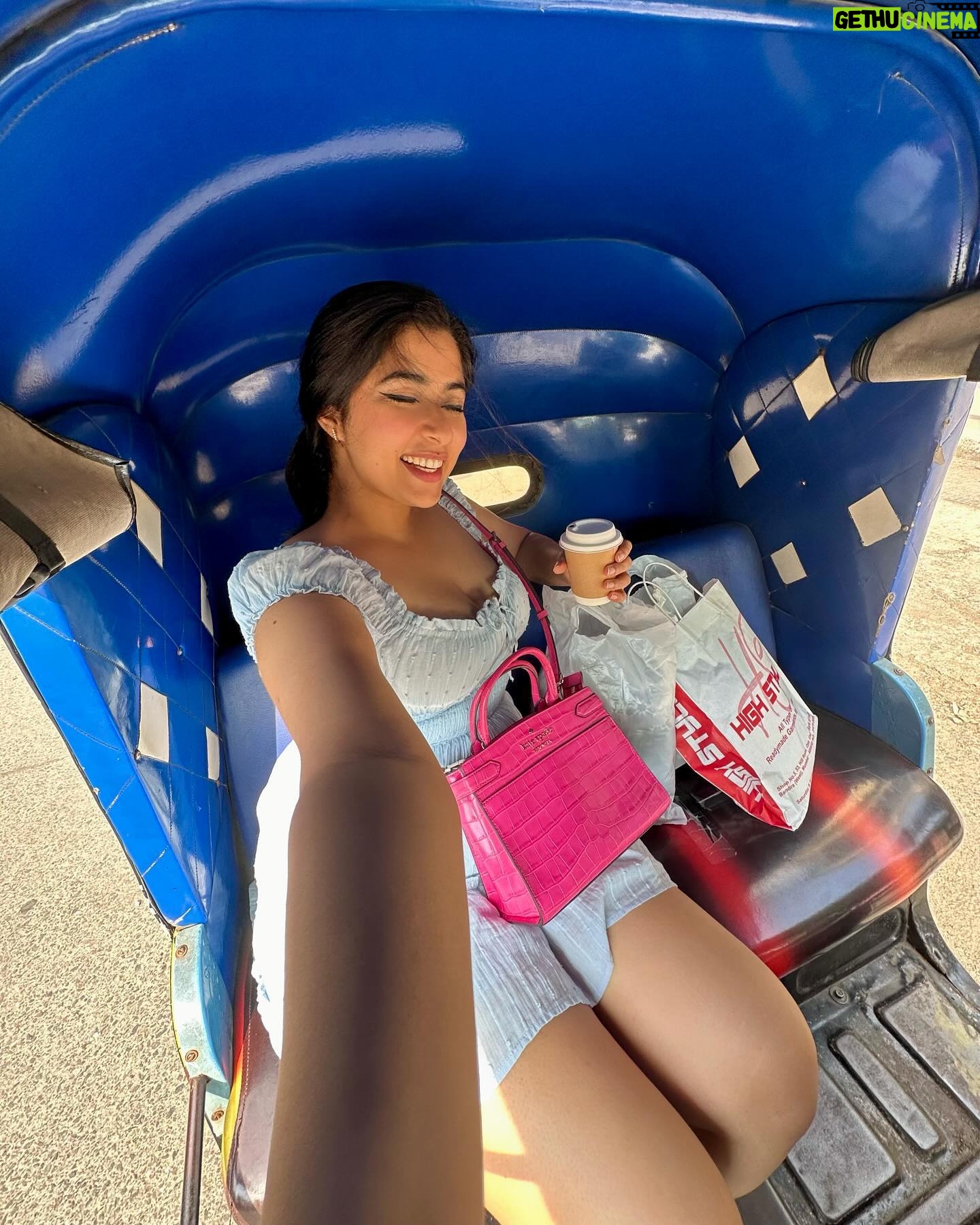 Nikita Sharma - 97.1K Likes - A cute little dress, a pair of Jordan’s, and my cup of coffee makes for the perfect Bombay day out! 🩵