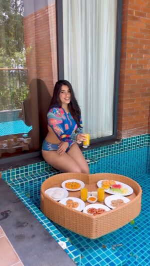 Nikita Sharma Instagram - A floating breakfast is all I need right now 🍹🍲

Swimwear from @tizzi.official 
📍 @morickap_lords83 

#travel #explore #feature #trending #mamushi