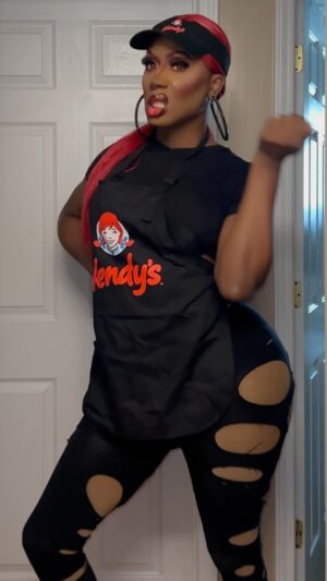 Nina Bo'nina Brown Instagram - Welcome to Wendy’s can i take your order? Lol I’m still gonna get whoever sent me this damn Wendy’s uniform 4 my bday…. Adriel 👀 anyways stay tuned for all stars rawview!