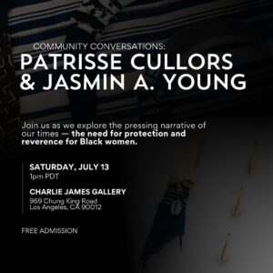 Patrisse Cullors Instagram - My loves,

Join Jasmin Young and me for a conversation on protection, self-defense, and Black women on July 13th at 1 pm. These works are for us.

Let us gather at Charlie James Gallery.

*Jasmin A. Young is an Assistant Professor in the Department of Ethnic Studies. She is currently developing her manuscript, Black Women with Guns: Armed Resistance in the Black Freedom Struggle. This work fundamentally rethinks the history of the Black Freedom Movement by placing Black women’s armed activity at the center of the Civil Rights and Black Power Movements. The project explores the extensive practice and advocacy of armed resistance by Black women.

Dr. Young’s research interests center broadly on the intellectual history of Black women, state violence and resistance, and radical Black feminism.*