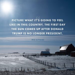 Pete Buttigieg Instagram - I’m running to be the president who will stand in the rubble and pick up the pieces of our dangerously divided nation.

But we can’t get there without your support. Link in bio.