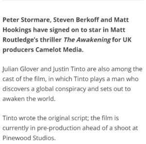 Peter Stormare Instagram - 🚨Pre-Production Begins on our next Movie 
THE AWAKENING 🎥

Starring: 
@justin_tinto 
@therealstormare 
@mhookings 
@steven.berkoff 
#julianglover 

Directed by @kungfumattyy 

Produced by @timkentdirector &
@camelotfilms 

The film is an action-thriller which follows a global conspiracy that sets out to awaken the world 🌎 

Read the full article on @screendaily for more details.

Stay tuned for more cast announcements 👊🏼
