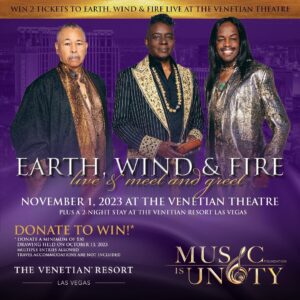 Philip Bailey Instagram - Are you ready to groove the night away with the Legendary Earth, Wind and Fire? Donate NOW a minimum of $50 to Music Is Unity Foundation for a chance to win 2 tickets to Earth, Wind & Fire Las Vegas Residency at The Venetian Theatre, PLUS an exclusive meet and greet backstage for their November 1st show, timed to National Adoption Month. That’s not all, enjoy a 2-night stay at the luxurious Venetian Resort Las Vegas. Enter by October 12th 11:59 PM EST as many times as you want for your chance to be a Shining Star!  Travel accommodations are NOT included. Donations support the Music Is Unity Foundation and its mission to bring awareness to the plight of foster youth and provide valuable resources to aging out foster youth.

#MusicIsUnityXVenetianResort #GrooveWithTheLegends #EWFVegasGiveaway